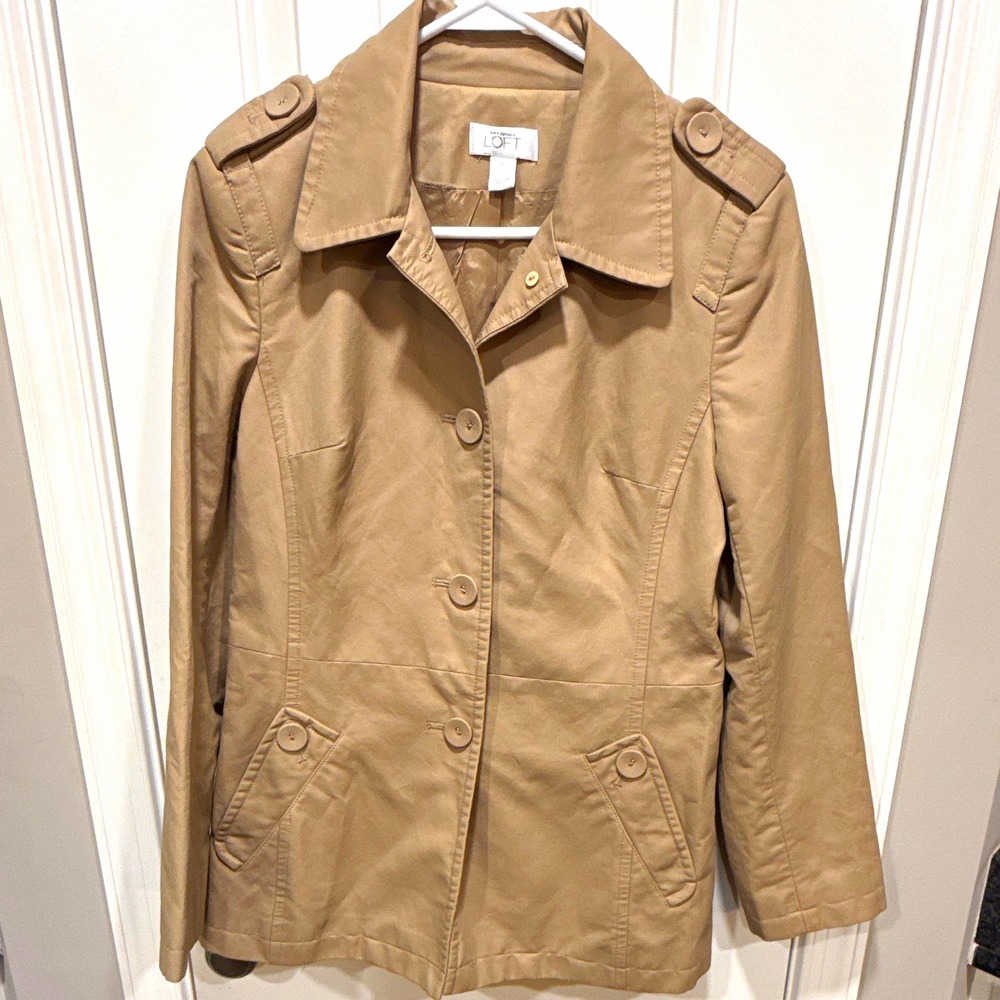 Ann Taylor LOFT Beige Button Front Lined Jacket w/ Pockets Epaulets Women 6